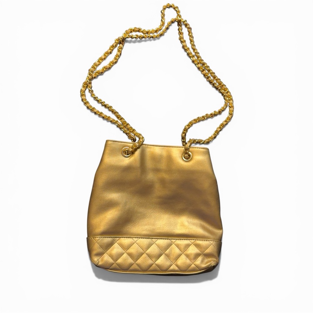 Gold Quilted Drawstring Shoulder Bag
